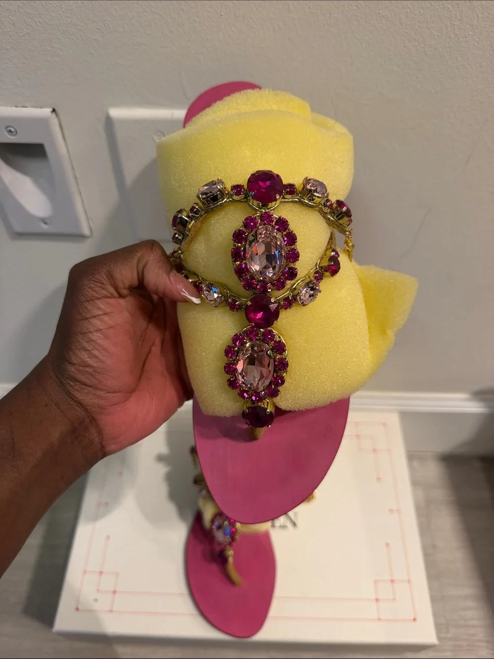 Mystique Boutique Hot Pink Jeweled Thong Sandals - Picture 3 of 4